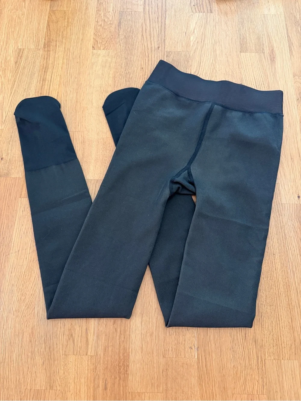 Black XS SMALL Sheer Illusion Fleece Lined Winter Cold Weather Tights